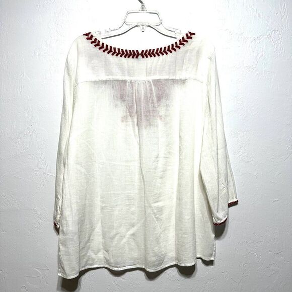 Talbots Embroidered Top White Floral Red Blouse 3/4 Sleeve Women sz Extra Large - Picture 8 of 8
